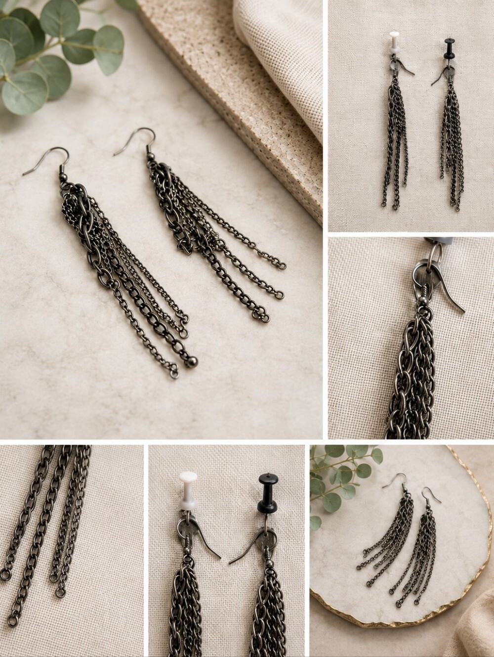 ✨ Elegant Silver Chain Dangle Earrings – Edgy Goth / Punk Statement ✨